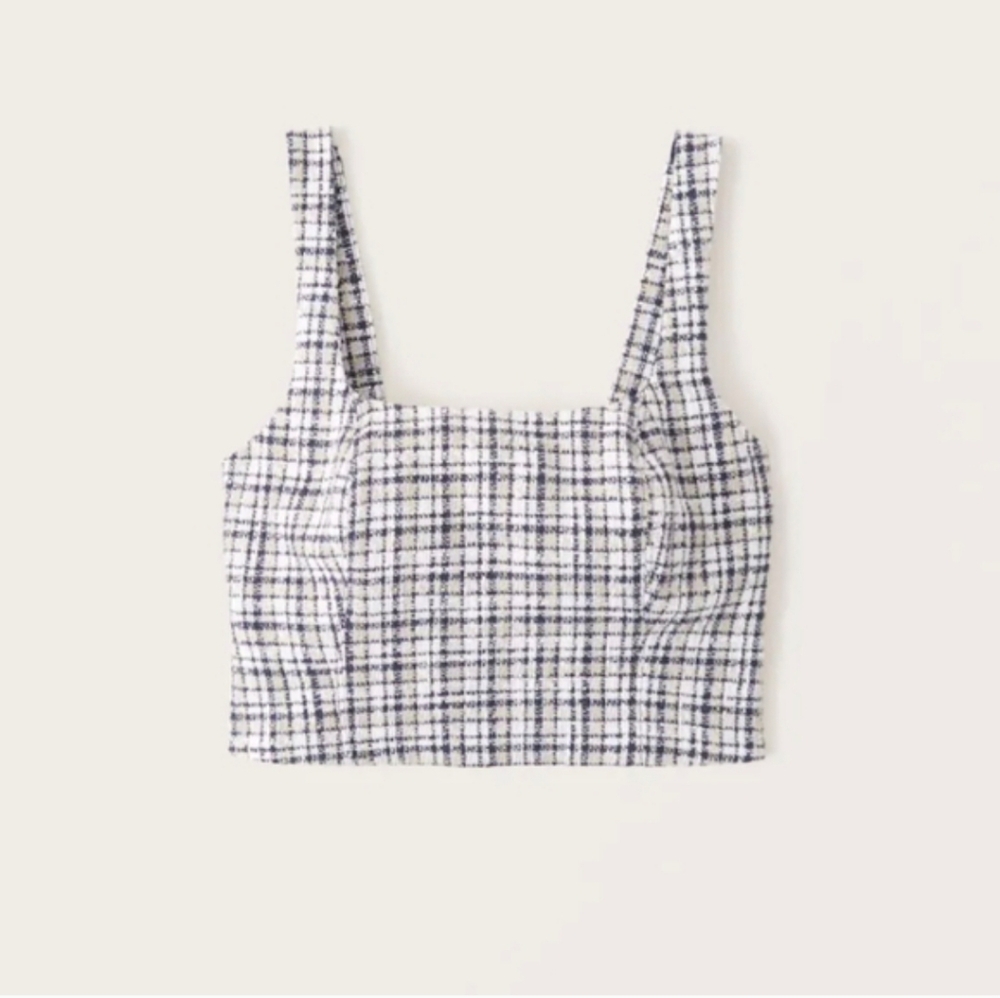 ABERCROMBIE AND FITCH TWEED KNIT PLAID CROP TANK TOP SIZE XL